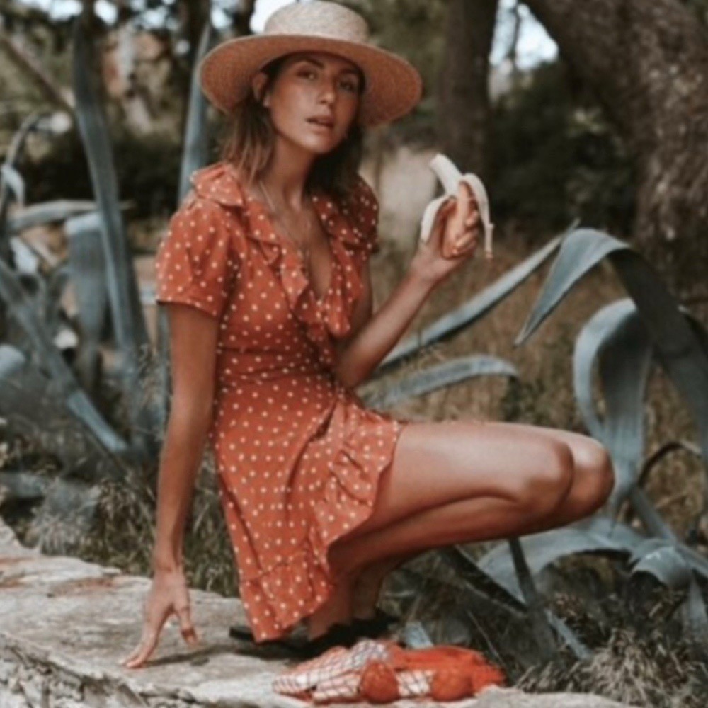 Réalisation Par 'Valentina rust spot Size S Polka Dot Wrap Sundress